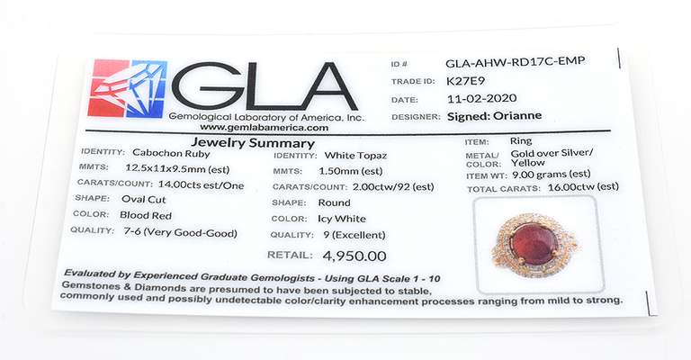 Absolutely Ravishing Massive 14.0CTS Cabochon Star Ruby & Topaz Ring in Vermeil