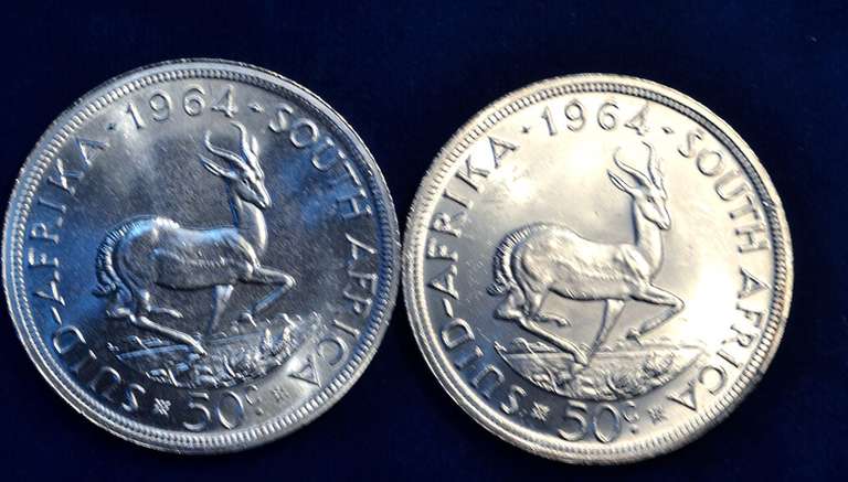 Lot OF 2 1964 South Africa 50 C Bu Silver Coins
