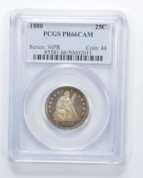 PR66 CAM 1880 Seated Liberty Quarter - Toned - Graded PCGS