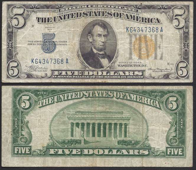 $5 1934-A North Africa Yellow Seal