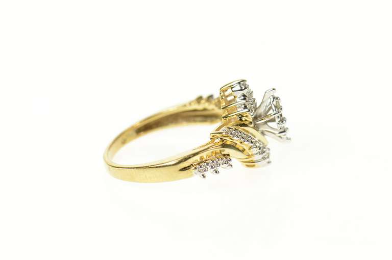 10K Yellow Gold Diamond Inset Retro Bypass Statement Ring