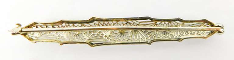 Antique 14K White Gold Filigree Bar Pin