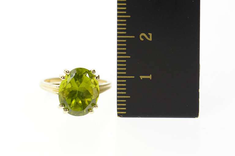 10K Yellow Gold Peridot Oval Solitaire Classic Statement Ring