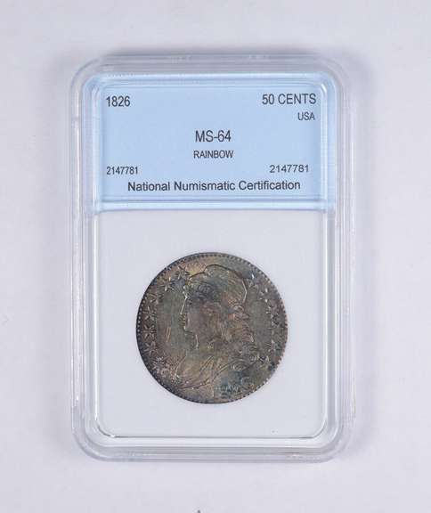 MS64 1826 Capped Bust Half Dollar - Rainbow Toned - Graded NNC