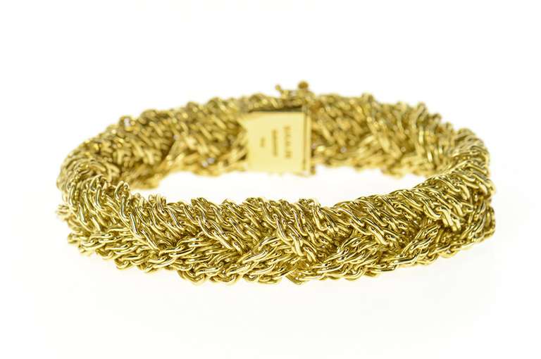 18K Yellow Gold Bvlgari Woven Braid Fancy Designer Chain Bracelet