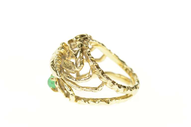 14K Yellow Gold Ornate 1960's Emerald Crab Cancer Zodiac Ring