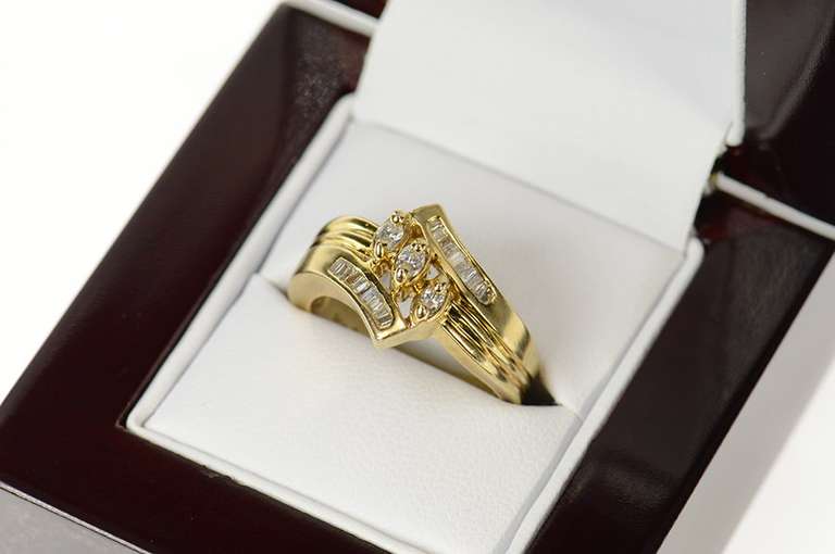 14K Yellow Gold 0.53 Ctw Marquise Diamond Bypass Engagement Ring