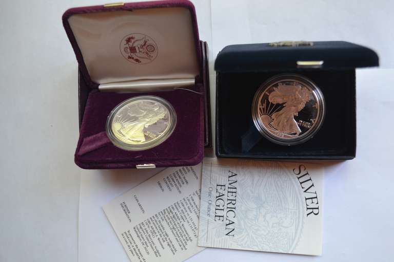 1990 S And 1998 Proof Eagles With Boxs &Papers