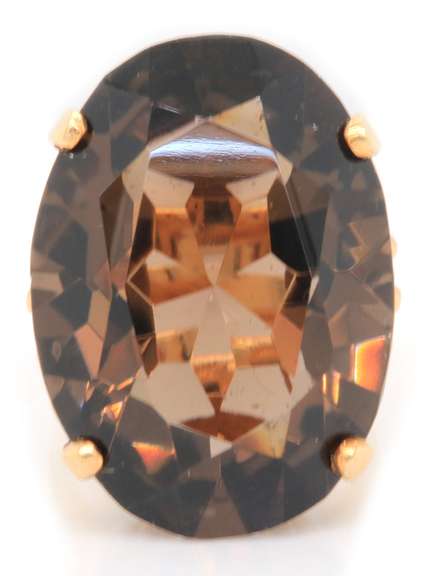 Glowing 14kt YG Large Oval Smokey Quartz Ring