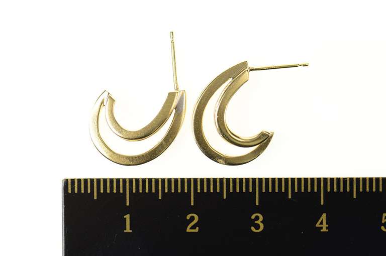 14K Yellow Gold Diamond Oval Layered Look Semi Hoop Earrings