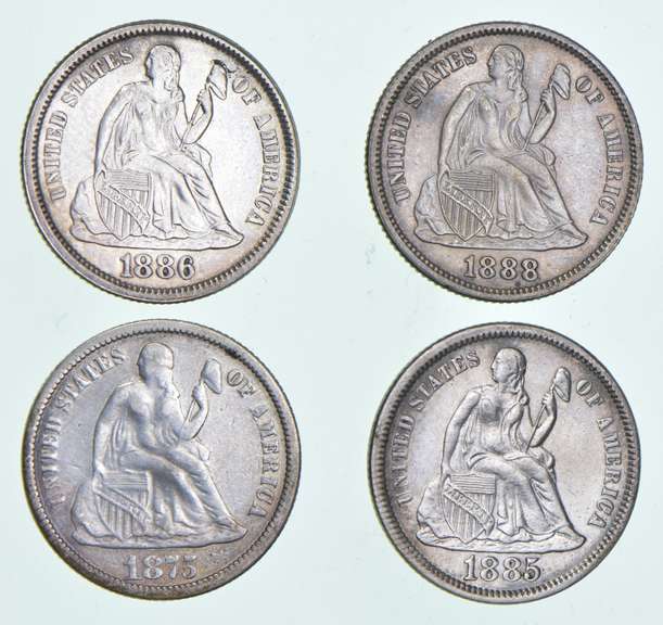 Lot (4) Seated Liberty Dime Love Tokens