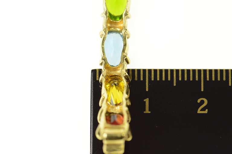 14K Yellow Gold Amethyst Garnet Blue Topaz Bar Chain Bracelet
