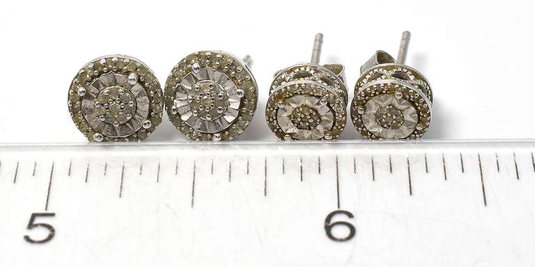 2 Pairs of Sterling Silver Earrings with Diamonds