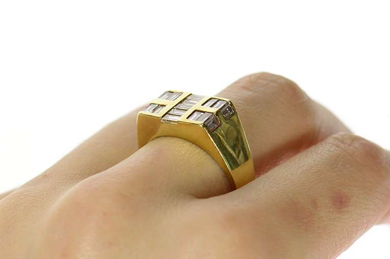 18K Yellow Gold 1.80 Ctw Baguette Squared Men's Statement Ring