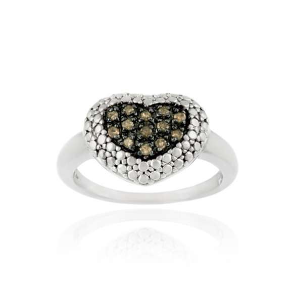 Sterling Silver 1/8ct.  Champagne Diamond Heart Ring