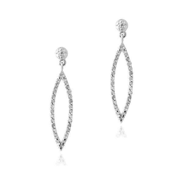 Silver Tone 1/2ct Diamond Open Marquise Dangle Earrings