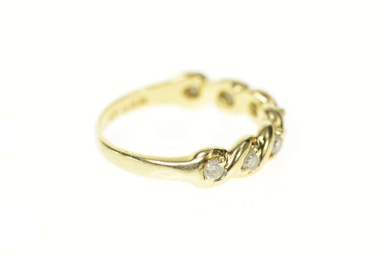 10K Yellow Gold Classic Diamond Wave Pattern Wedding Band Ring