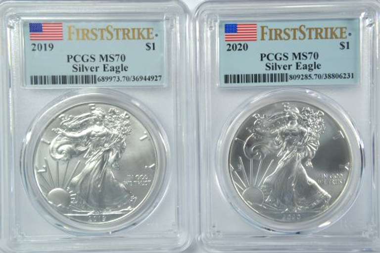 PCGS MS70 FIRST STRIKE 2019 & 2020 $1 Silver Eagles