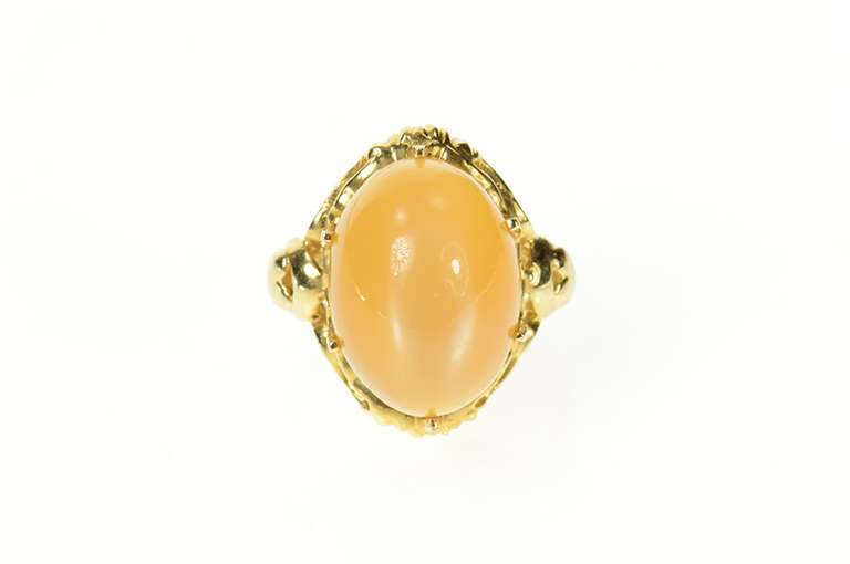 14K Yellow Gold Moonstone Cabochon Statement Cocktail Ring
