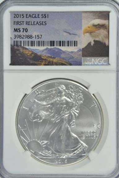 Perfect First Releases 2015 $1 Silver Eagle. NGC MS70