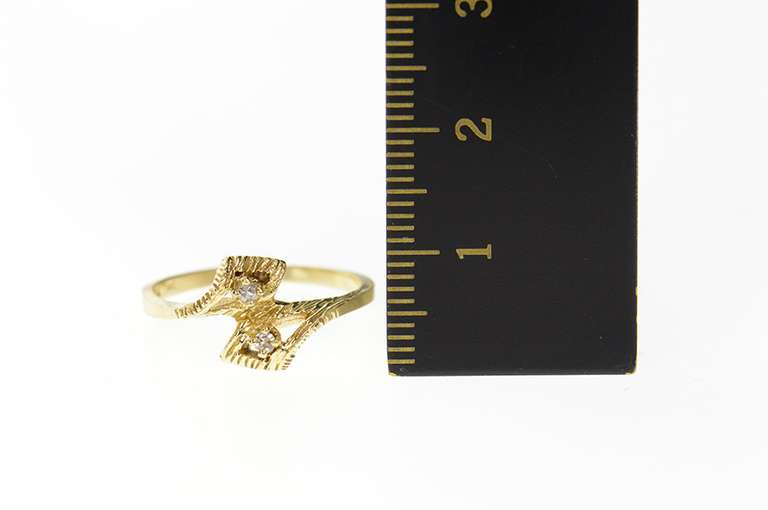 10K Yellow Gold 1940's Diamond Bypass Textured Wrap Ring