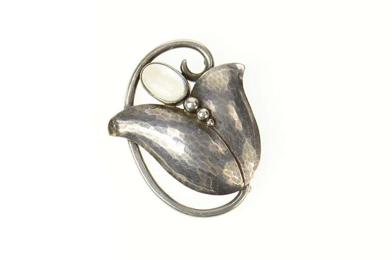 Sterling Silver Georg Jensen Ornate Moonstone Flower 822 Pin/Brooch