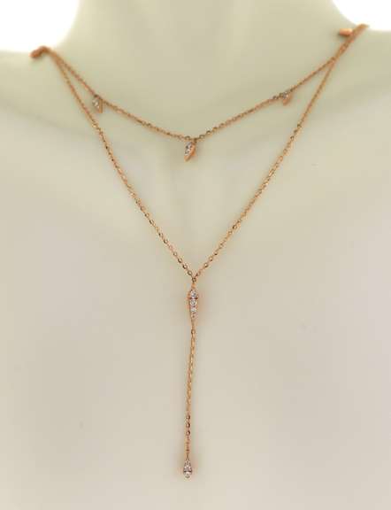 Charming Rose Gold Diamond 2 Strand Necklace