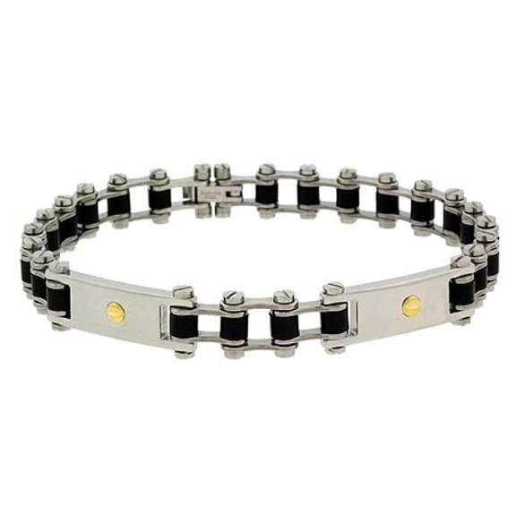 Genuine 18K Gold rubber Stainless Steel link Screws Mens Bracelet