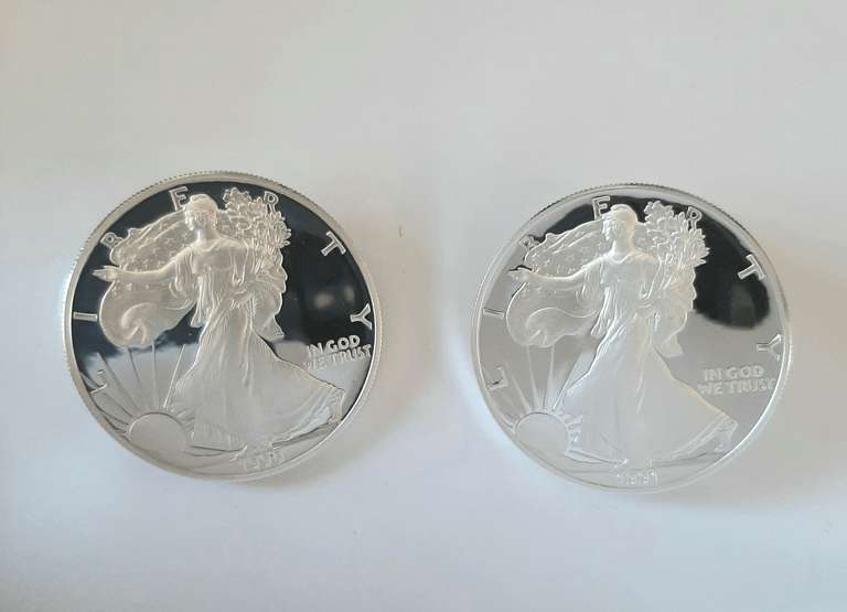 1990 S &2005 W Proof Silver Eagles With Boxs Papers
