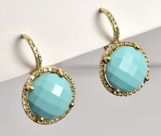Stylish Turquoise & Diamond Earrings in 14K YG