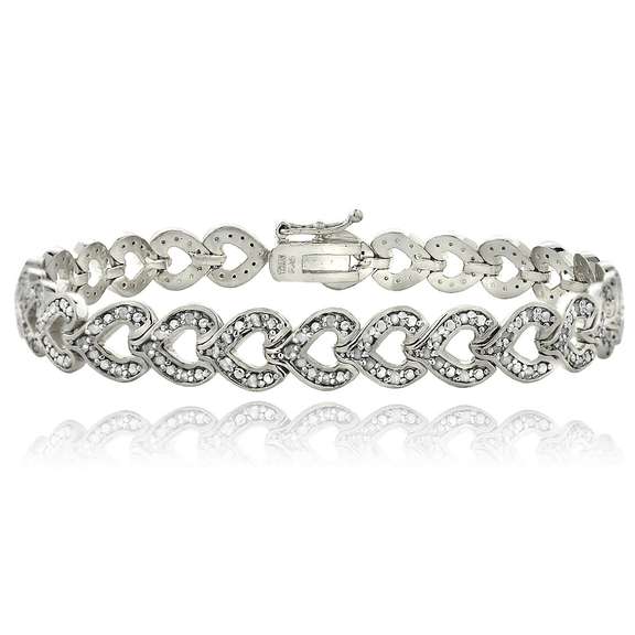 Silver Tone 1ct Diamonds Heart Link Bracelet