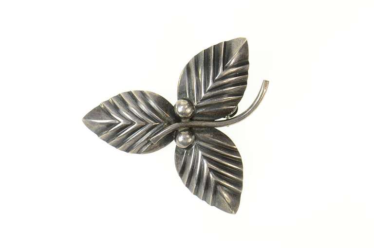 Sterling Silver Neils Erik From Danish Ornate Leaf Pin/Brooch