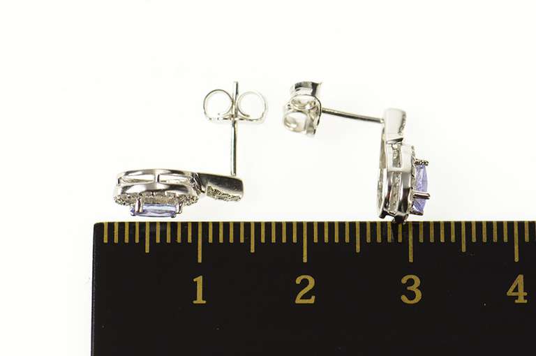 10K White Gold Oval Tanzanite Diamond Halo Stud Earrings