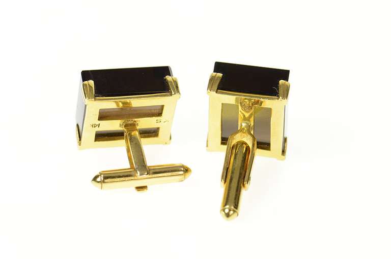 14K Yellow Gold 1960's Square Retro Smoky Quartz Cube Cuff Links