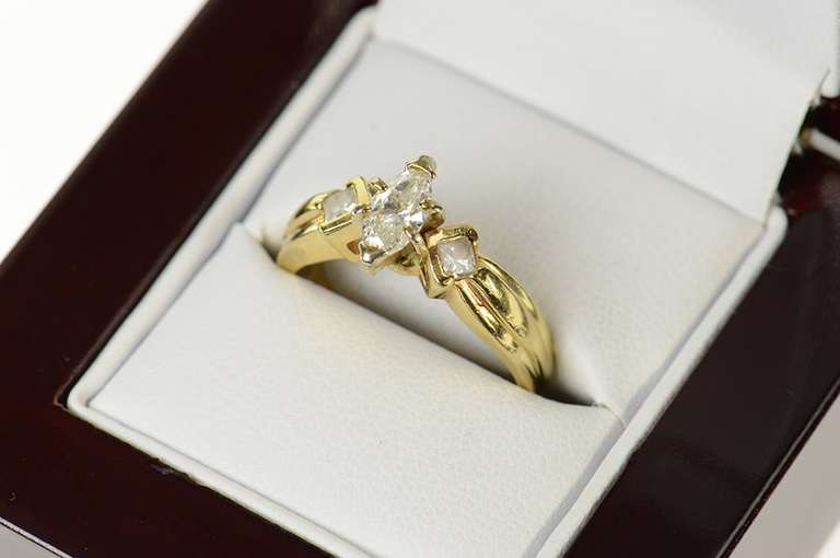 14K Yellow Gold 0.65 Ctw Marquise Diamond Princess Engagement Ring