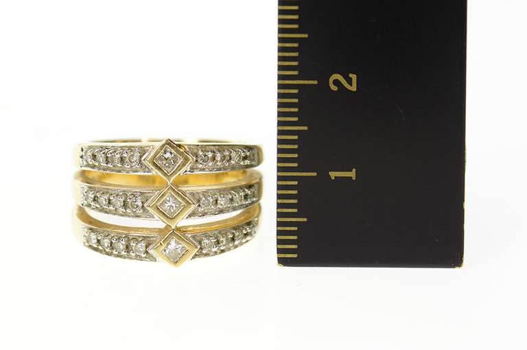14K Yellow Gold Princess Diamond Tiered Statement Band Ring