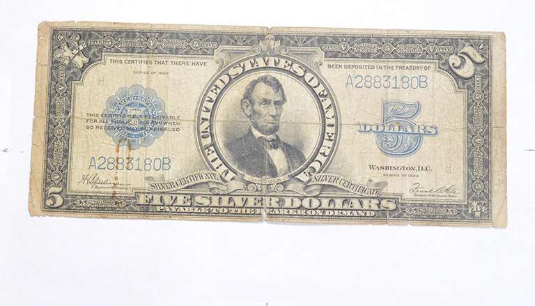 1923 $5.00 United States Silver Certificate - Blue Seal - Large Note