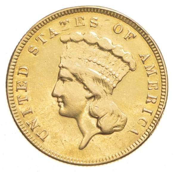 1858 $3.00 Indian Princess Head Gold Three Dollars
