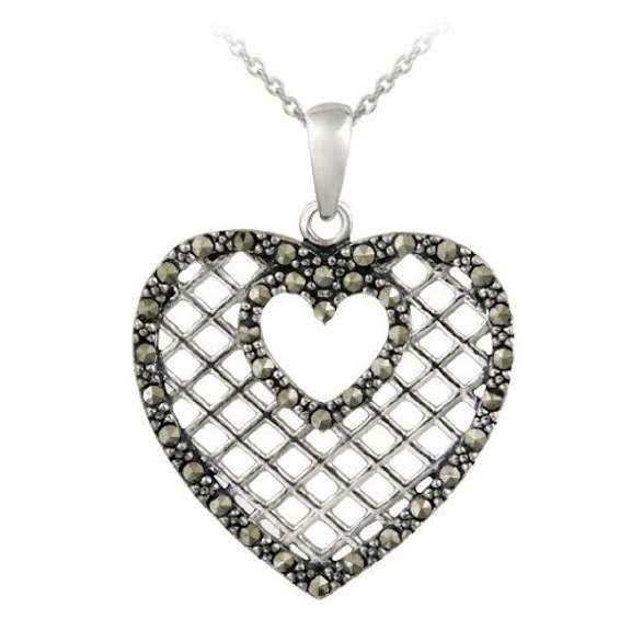 Sterling Silver Marcasite Grid Heart Pendant
