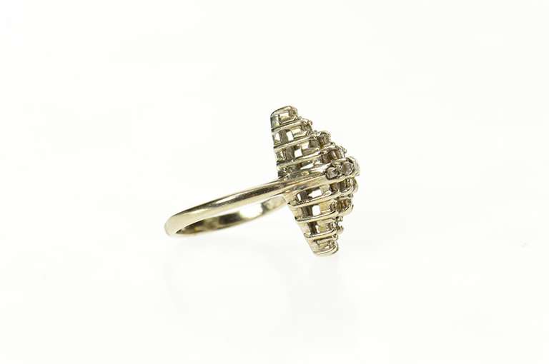 10K White Gold Retro Diamond Cluster Marquise Statement Ring