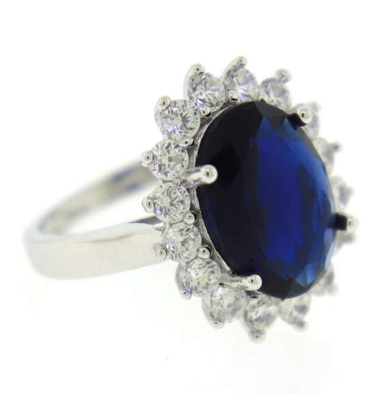 Blue and Clear Gemstone Sterling Silver Ring