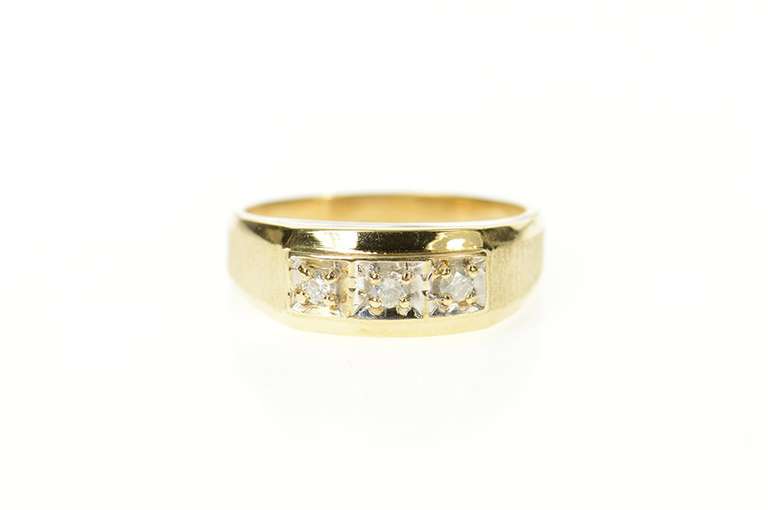14K Yellow Gold Men's Diamond Squared Statement Band Ring