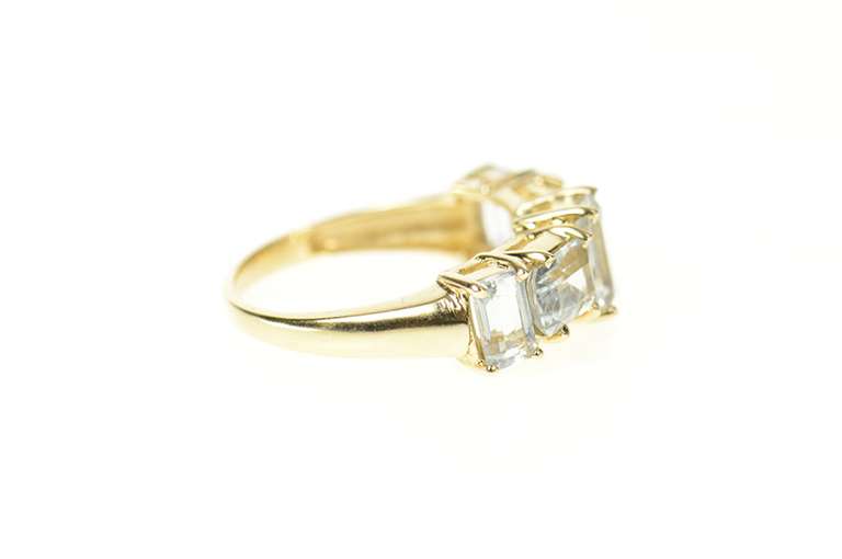 10K Yellow Gold Emerald Blue Topaz Statement Band Ring