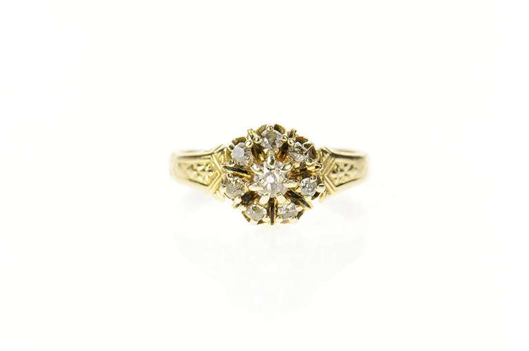 14K Yellow Gold 0.80 Ctw Victorian Diamond Halo Engagement Ring
