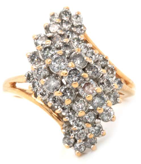Gorgeous 14kt YG Diamond Cluster Waterfall Ring