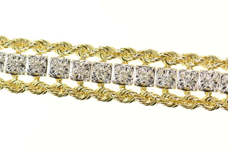 14K Yellow Gold 0.72 Ctw Diamond Rope Link Chain Tennis Bracelet