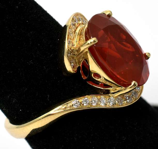 Marvelous Fire Opal & Diamond Ring, 14KT