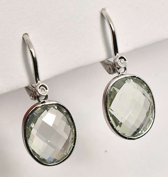 Smart Green Amethyst & Diamond Earrings in 14K WG