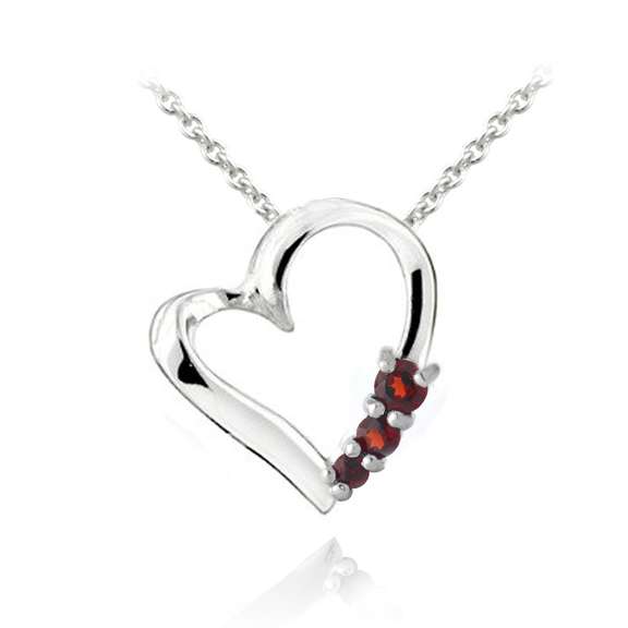 Sterling Silver Created Ruby Three Stone Floating Heart Necklace