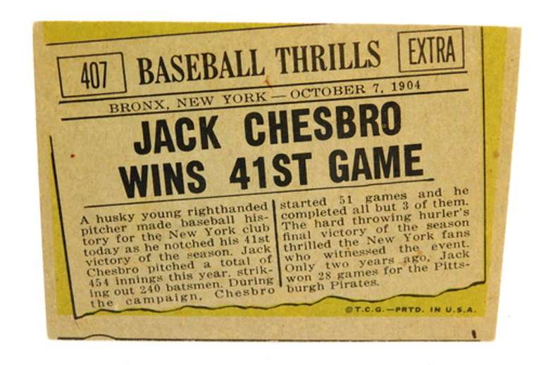 1961 Jack Chesbro Wins 41st Game Baseball Card